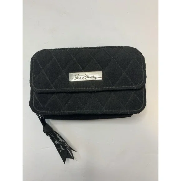 Vera‎ Bradley Women's Black Quilted Convertible Zip-Around Wallet NO STRAP