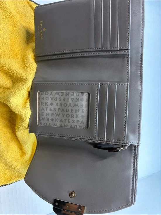 Kate Spade Gray Leather Wallet - Foldover Card Organizer