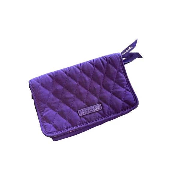 Vera Bradley Purple Quilted‎ Microfiber RFID Crossbody Wallet Bag Rose Interior