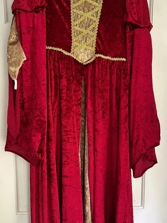 Red Velvet Princess Kids Costume Dress with Gold Trim Size 10-12