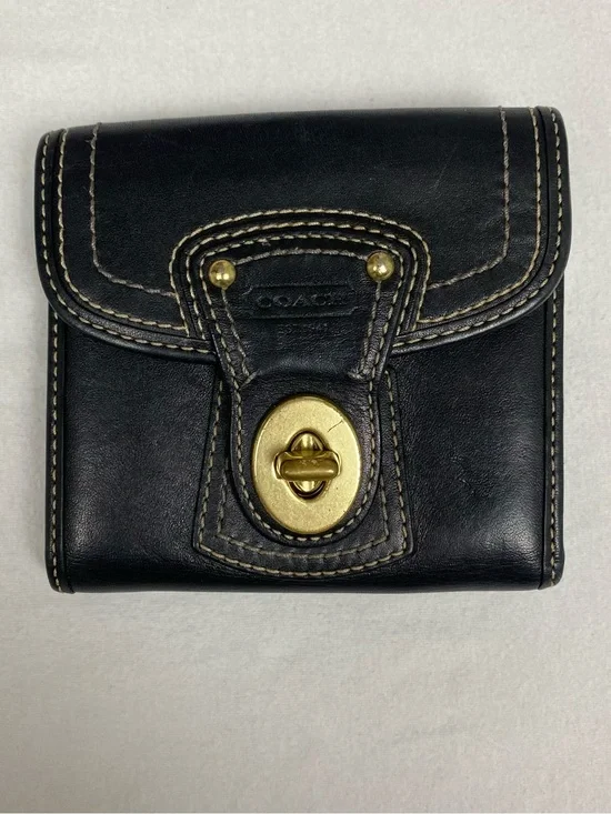 Rare Vintage Coach Black Leather Wallet with Gold Turnlock