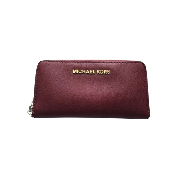 Michael Kors Maroon Red Saffiano Leather Continental‎ Zip Wallet