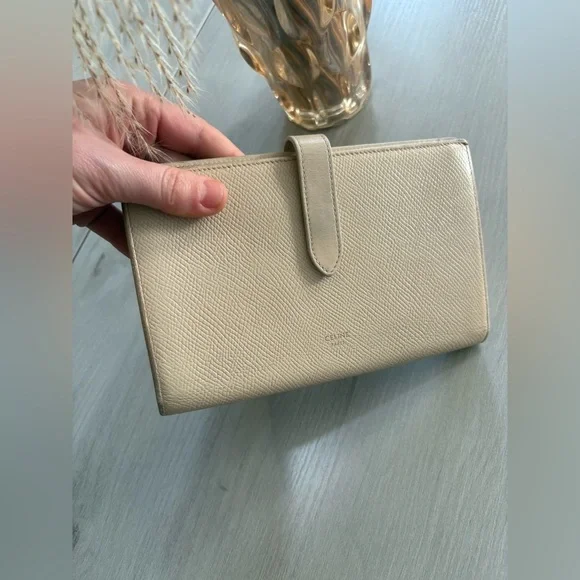 Celine Strap Continental  grained Calfskin  Wallet,Beige / Light‎ Taupe