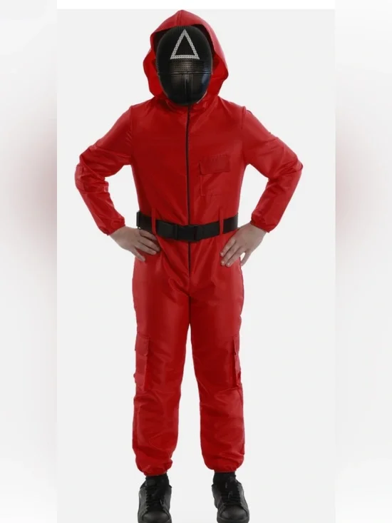 Squid games guard Kids Costume red Jumpsuit with Black Mask