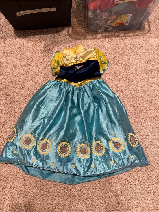 Frozen Disney Teal and Yellow Sunflower Princess Dress