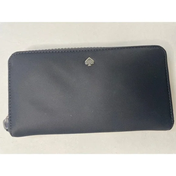 Kate Spade Zip Around Wallet Womens Large Black Excellent Nylon Spade Logo‎
