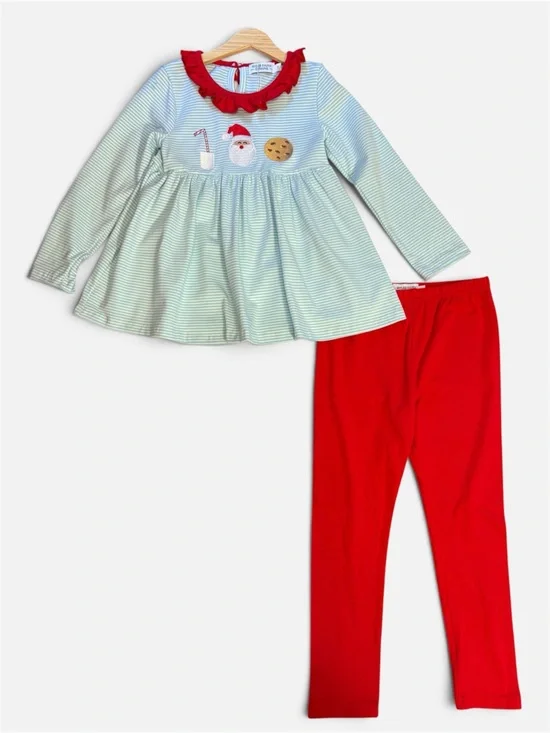 Rylee Faith Girls Christmas/Holiday Santa Milk & Cookie Leggings Set