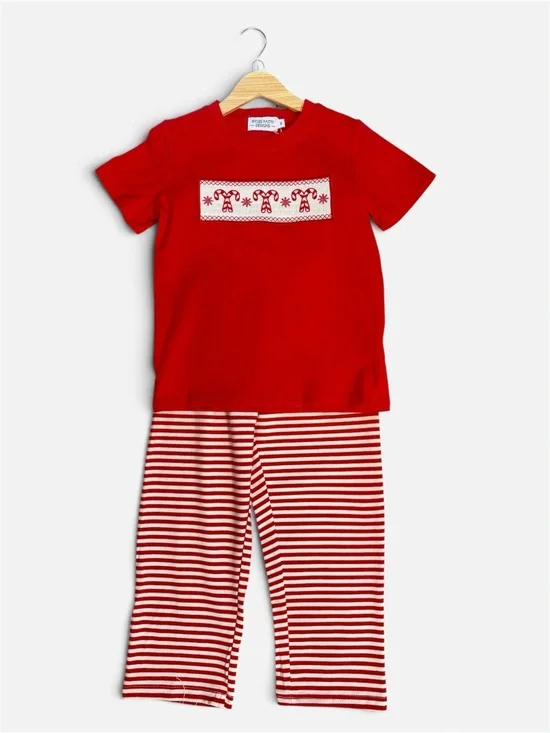 Rylee Faith Boys Christmas Smocked Candy Cane Holiday Pajama Set