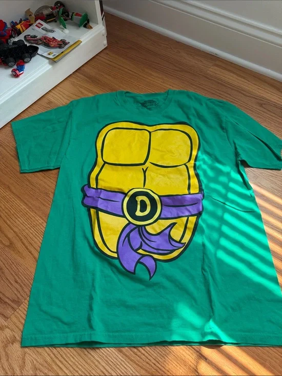 Adult Green Ninja Turtle Costume Tee with Purple Belt Design