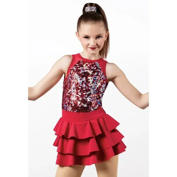 Pre-Owned Dance Costume Weissman 13138 XL Child Red Dress Jazz Clogging Sequins
