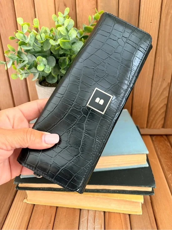 Buxton Black Croc Embossed Clutch Wallet Card Organizer, Vintage Style