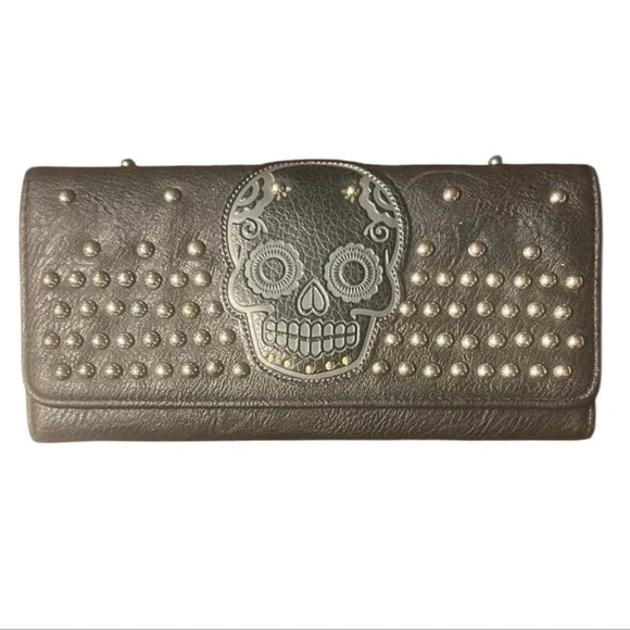 Loungefly Studded Black Sugar Skull Trifold Wallet