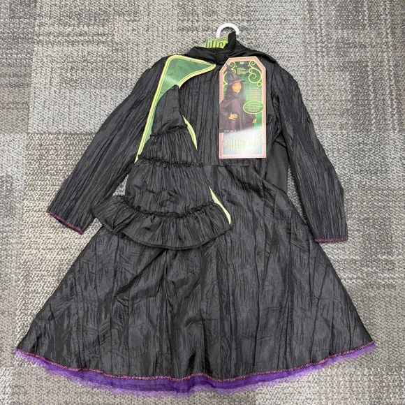 Witch costume set Wicked Elphaba Kids 4-6 Black 3-Piece Outfit dress hat cape