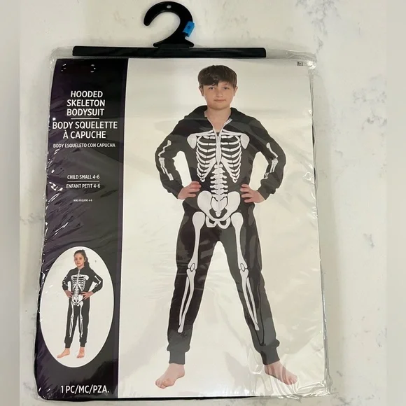 Black Skeleton Hooded Bodysuit Costume for Kids