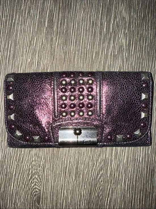 Coach Purple Studded Leather Wallet clutch
