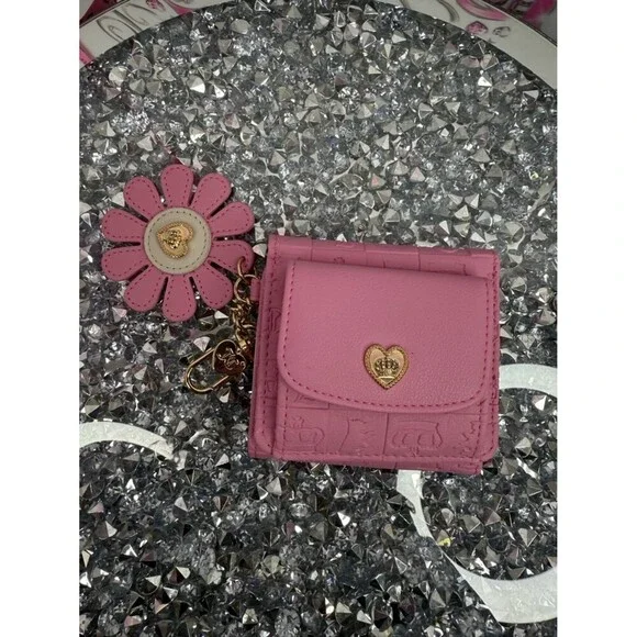 Juicy Couture wallet Pink Floral Charm Small Wallet with Gold Heart Accent