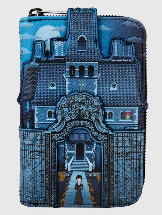 Loungefly Wednesday Nevermore Academy Castle Zip Around Wallet NWT