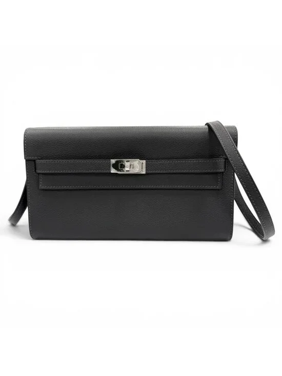 Hermes Kelly Wallet To Go Color Ardoise Silver Shoulder