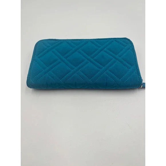 Vera Bradley Teal Blue Quilted Microfiber Zip Around Accordion Wallet Leopard