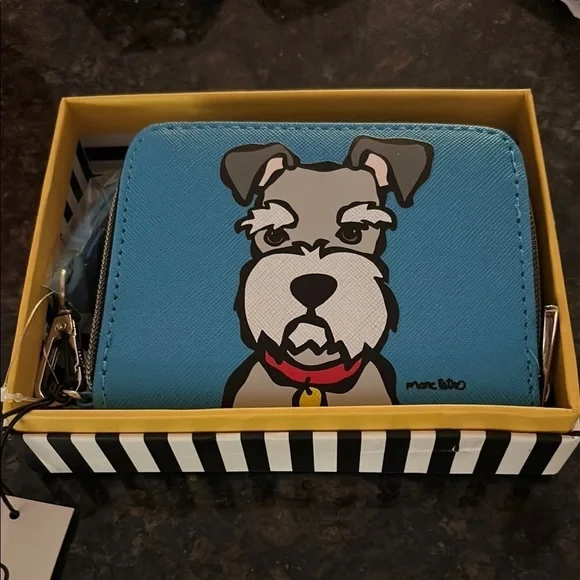 New in Box Marc Tetro is Blue and White Schnauzer Dog Wallet Wristlet