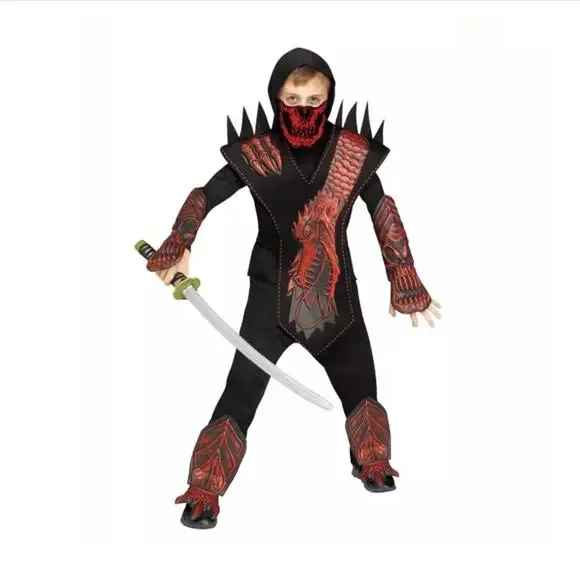 Spirit The Skull Dragon Ninja Warrior Halloween Costume Red & Black Size M 8-10