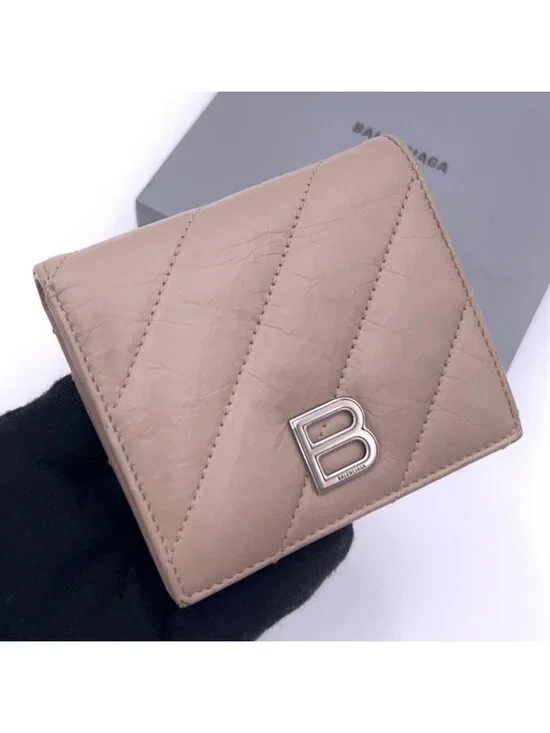 Balenciaga Crush Bifold Wallet Leather Beige Quilted
