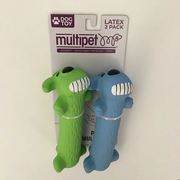 Dog Toy 2 Latex Squeakers Blue and Green 6” Fetch Toss Play NEW | Multipet