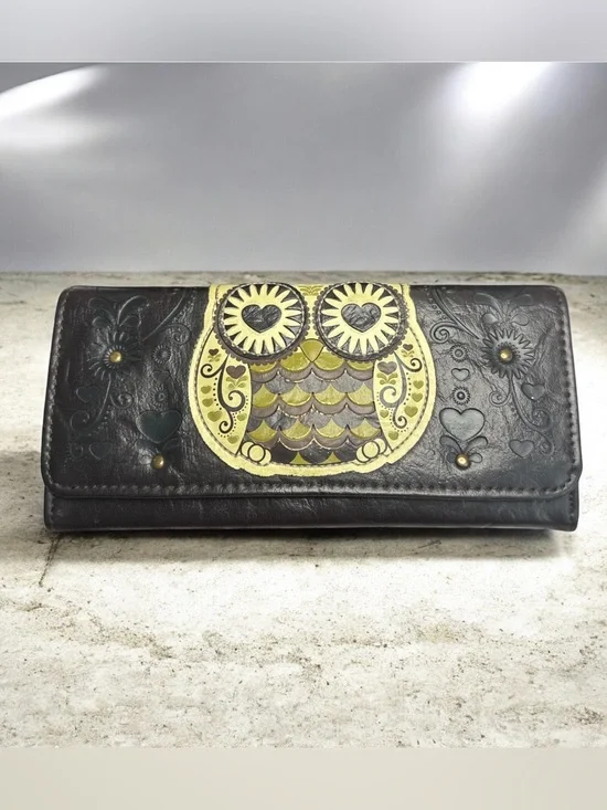 Loungefly vintage style embossed owl vegan leather tri-fold wallet