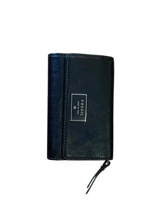 Fossil Pebbled Leather Dawson Trifold Wallet Multifunction Black Coin Purse