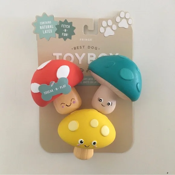 Dog Toys Latex Squeakers Red Yellow Blue Mushrooms “Time to Forage” NEW | Fringe