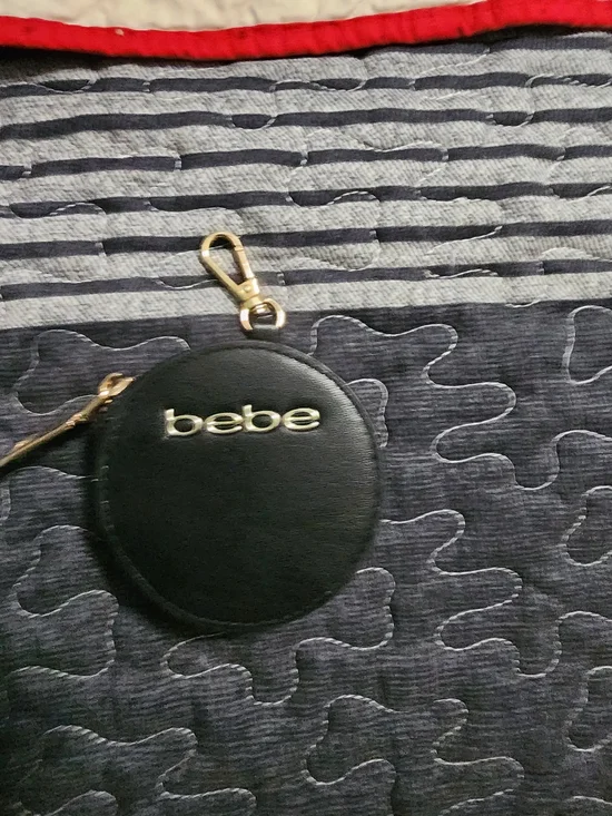 bebe Black Round Coin Pouch with Gold Logo