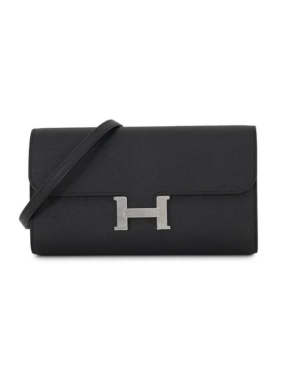 Hermes Wallet Constance To Go Long Black Silver Epsom