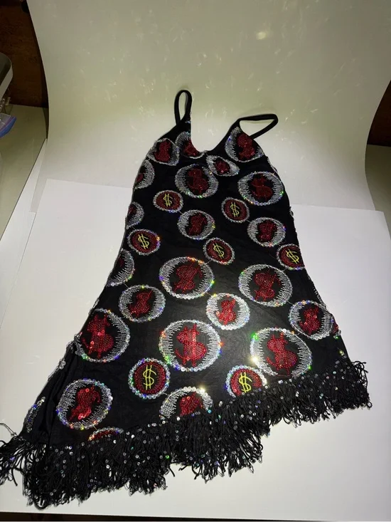 Vegas Baby!  Black Sequin Fringe Party Dress