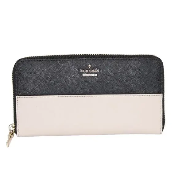 Kate Spade Cameron Street Lacey Color Block Saffiano Leather Wallet Black Cream