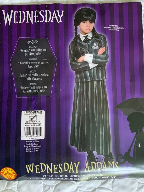 Spirit Wednesday Addams Child Nevermore Uniform Costume with bonus hand and wig