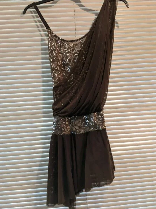 4-Art Stone Brown Sequin One-Shoulder Asymmetrical Dress