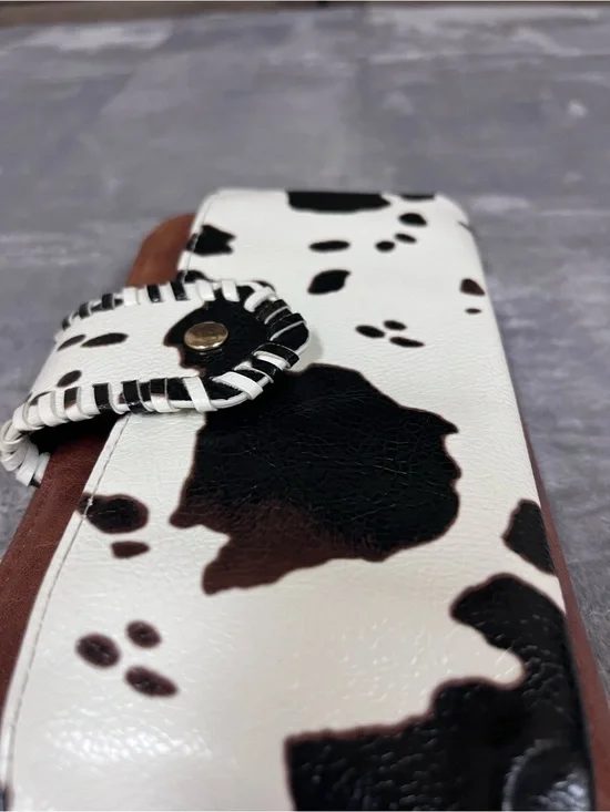 Source Unknown Cowhide-Print Wallet in White, Black & Brown