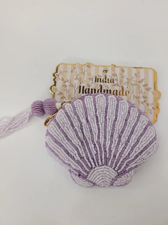 👉✨️ Made In India Handmade Lavender Beaded Shell Coin Purse