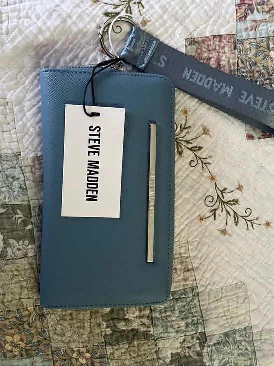 Steve Madden Zip Wallet Wristlet - Steel Blue