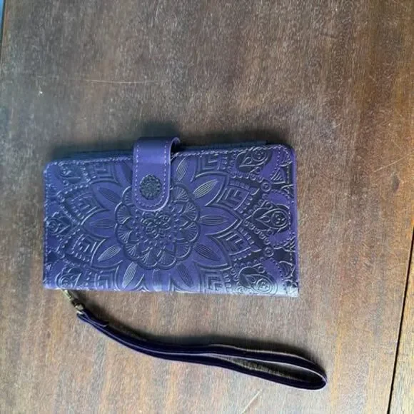 Purple Embossed Mandala Wristlet Wallet