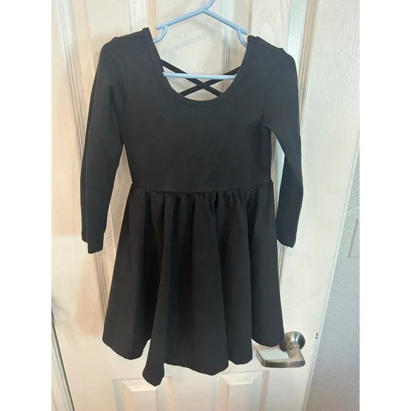 Ballerina twirl Skater Dress Black Long‎ Sleeve Crisscross Back Kids Casual
