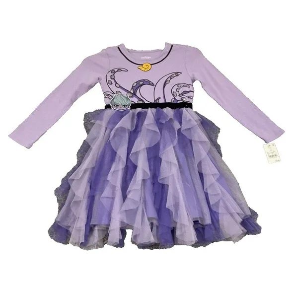 Disney‎ Ursula Girls M (8) Purple Tutu Dress Long Sleeve Ruffle Skirt Villains