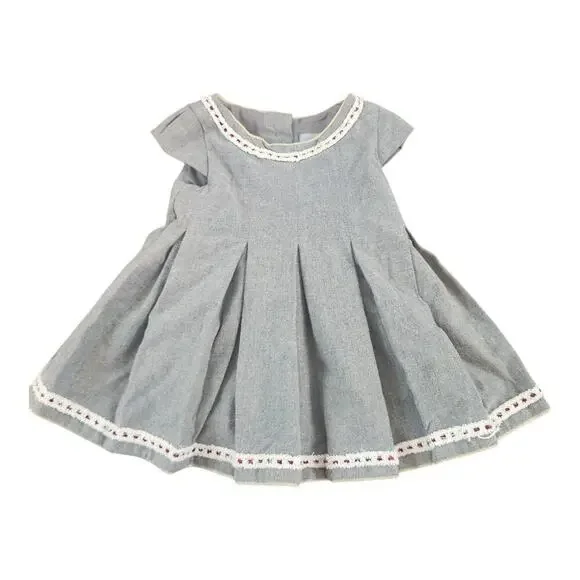 Tahari‎ Baby girl gray pleated dress sz 6-9 months lined button down back