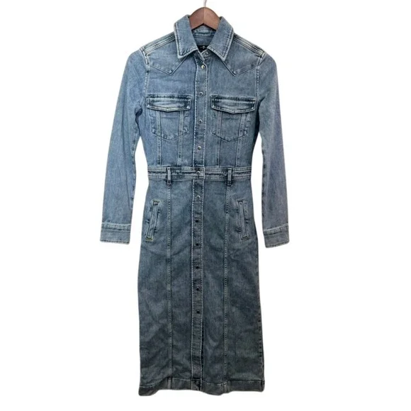 7‎ For All Mankind XS Denim Midi Dress Italian Fabric Western Grunge Cottagecore