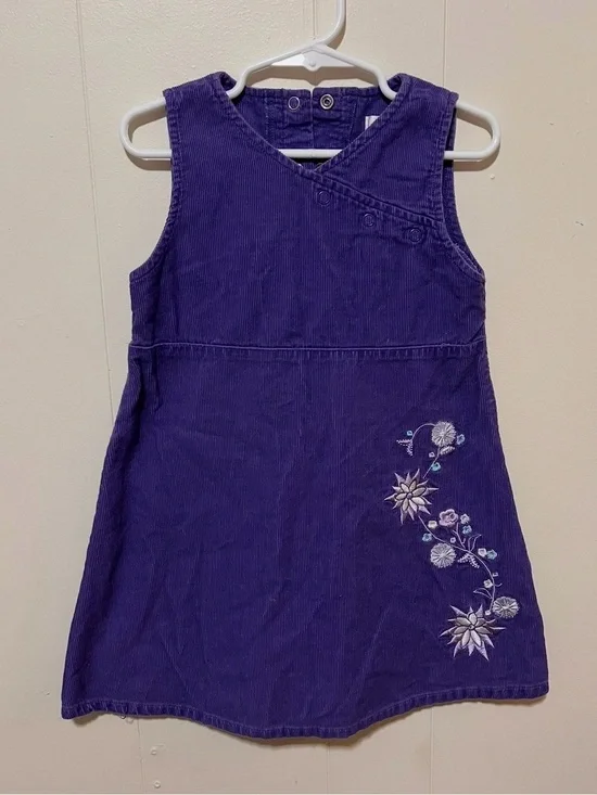 Vintage Toddler Girls Purple Corduroy Embroidered Jumper Dress 3T 4T