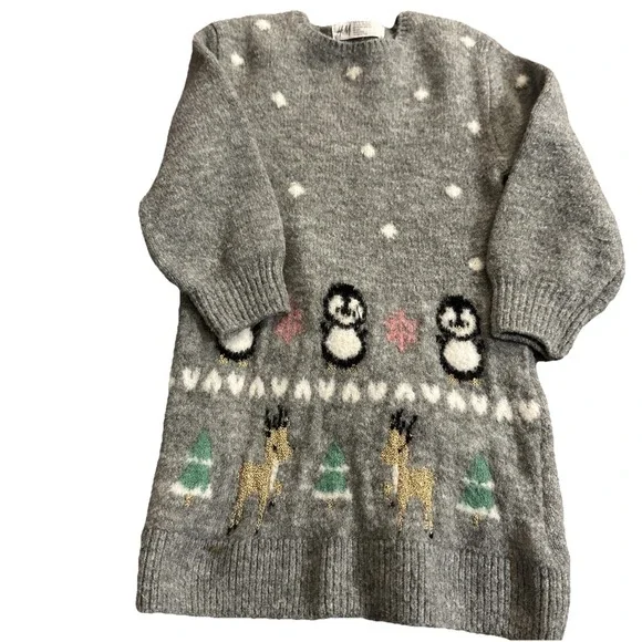 H&M Girls 3-4T Sweater Toddler Wool Blend Penguin Long Sleeve Sweater Dress