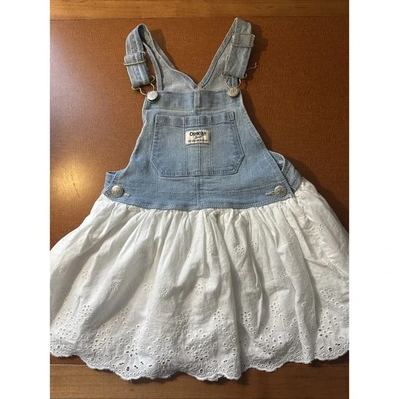 OshKosh B'Gosh Baby Girls‎ Bib Overall Dress 4T Denim White