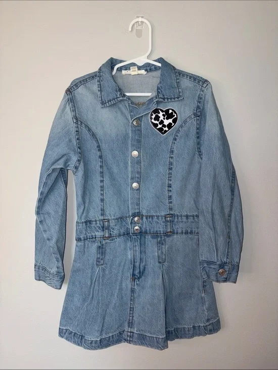 Jessica Simpson Light Blue Denim Dress with Cow-print Heart Patch