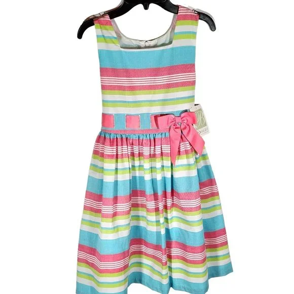 Bonnie Jean Girls‎ Size 14 Multi Color Striped Sleeveless Bow Dress