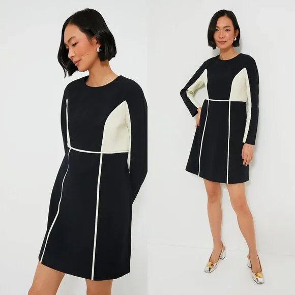 Tuckernuck NEW Navy and Cream Evie Long Sleeve Colorblock Mini Dress Size S